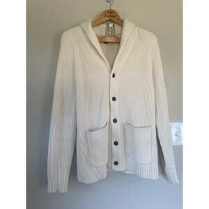 Banana Republic Thick Organic Cotton Button Up Sweater Ribbed Mens Large Cream